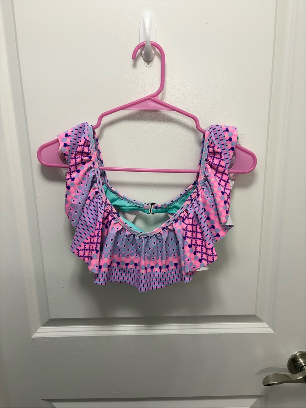 Island Soul Juniors Small 2-Piece Ruffle Bikini Swimsuit Set Pink Aqua